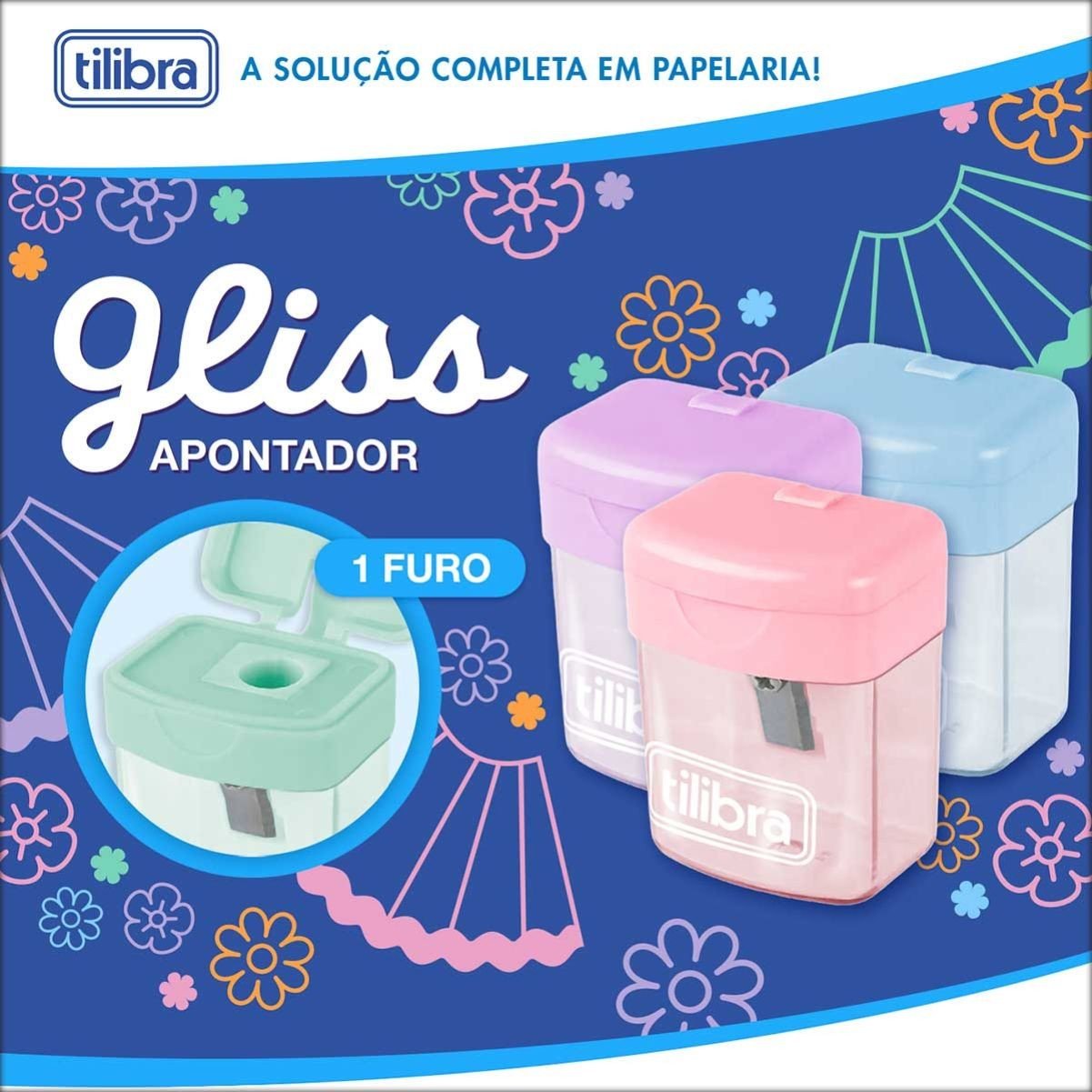 Apontador com Depósito Sortido 1 Furo Gliss Cores Tilibra