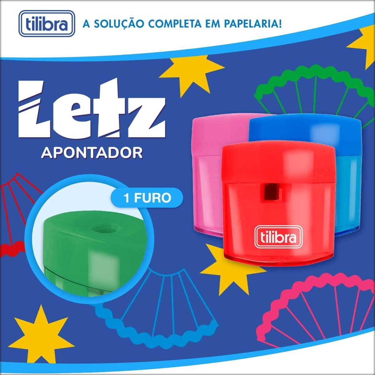 Apontador com Depósito Sortido 1 Furo Letz Cores Tilibra