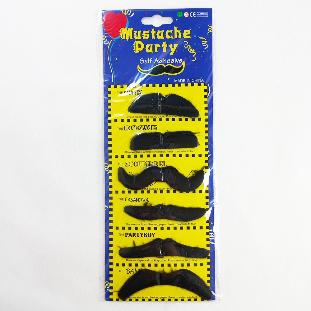 Bigode de Feltro Preto Autoadesiva 6 Unidades Mustache Party - Welban