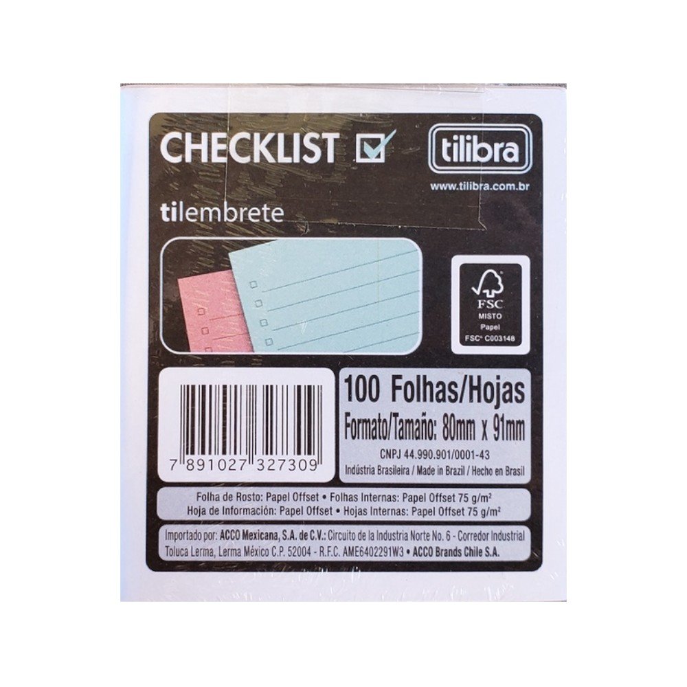 Bloco Tilembrete Checklist 8cm X 91cm 100 Folhas Tilibra Welban 1976