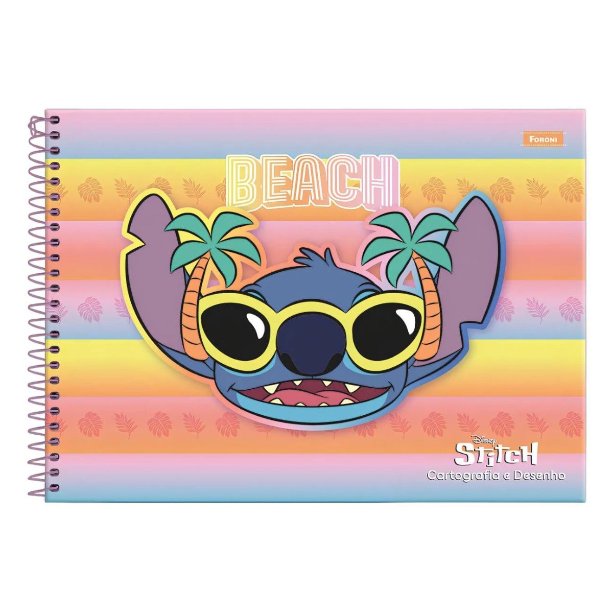 Caderno de Desenho Espiral Capa Dura 80 Folhas Colorido Beach Stitch Foroni