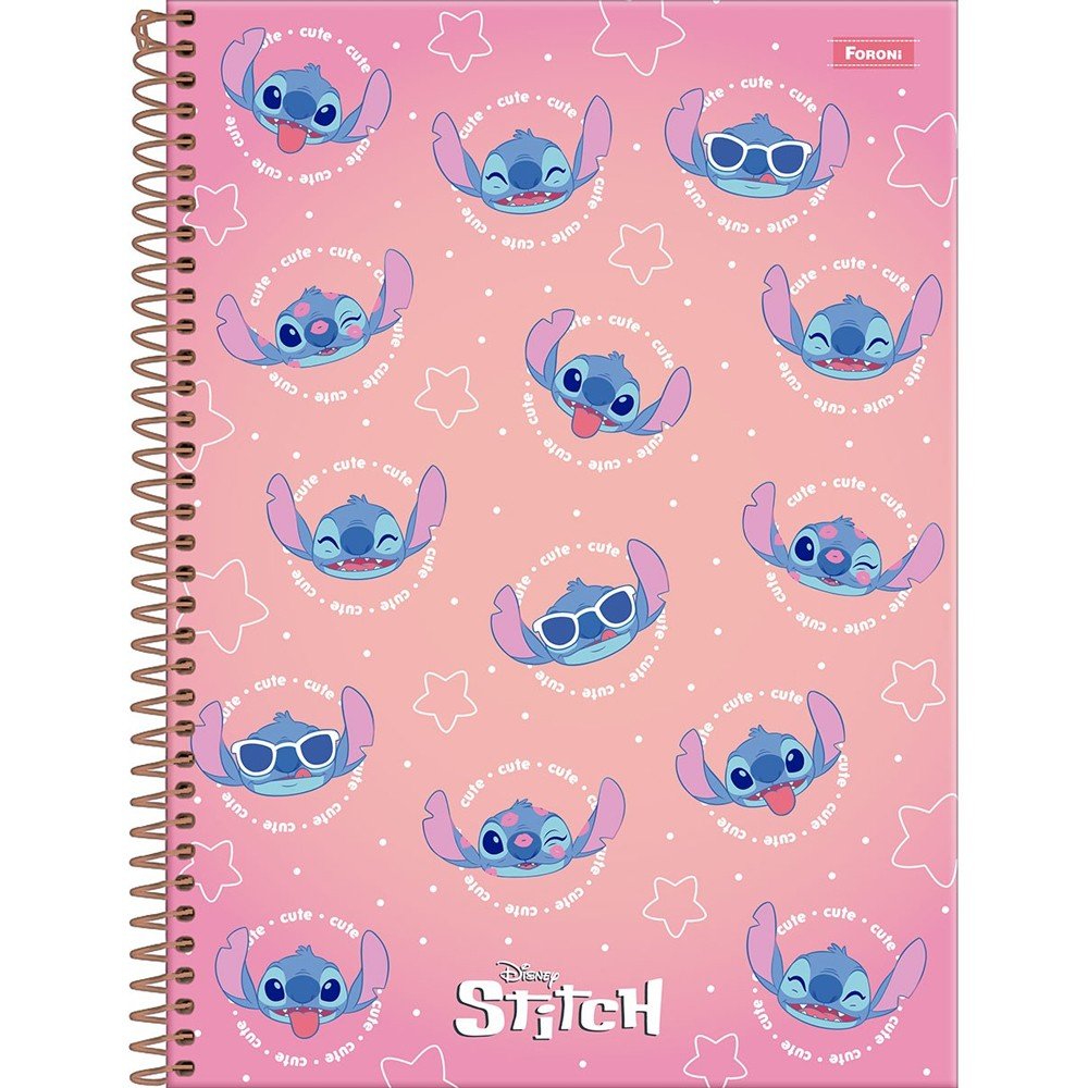 Caderno Espiral Capa Dura 80 Fls Colorido Cute Stitch Foroni