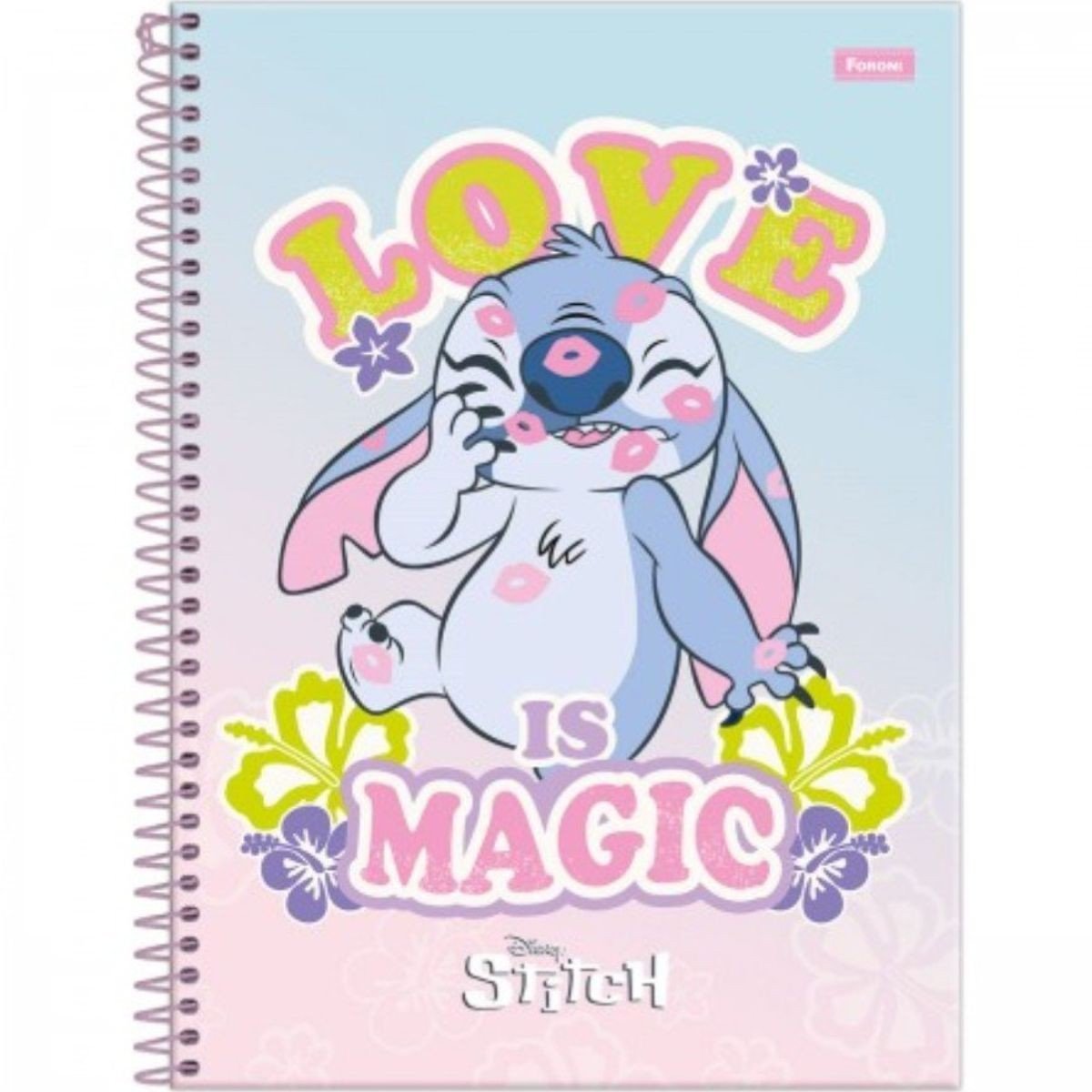 Caderno Espiral Capa Dura 80 Fls Colorido Love is Magic Stitch Foroni