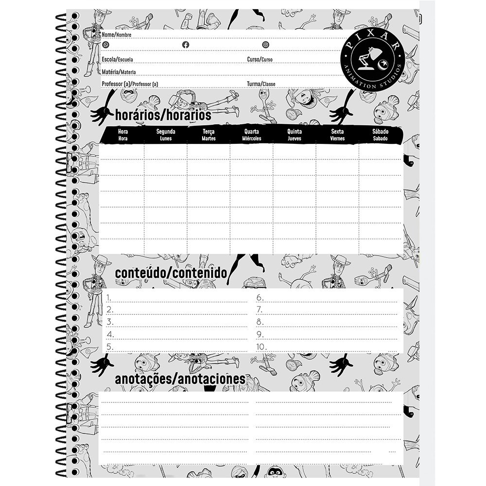 Caderno Brochura Univ CD 80fls Bege Pixar São Domingos - Welban