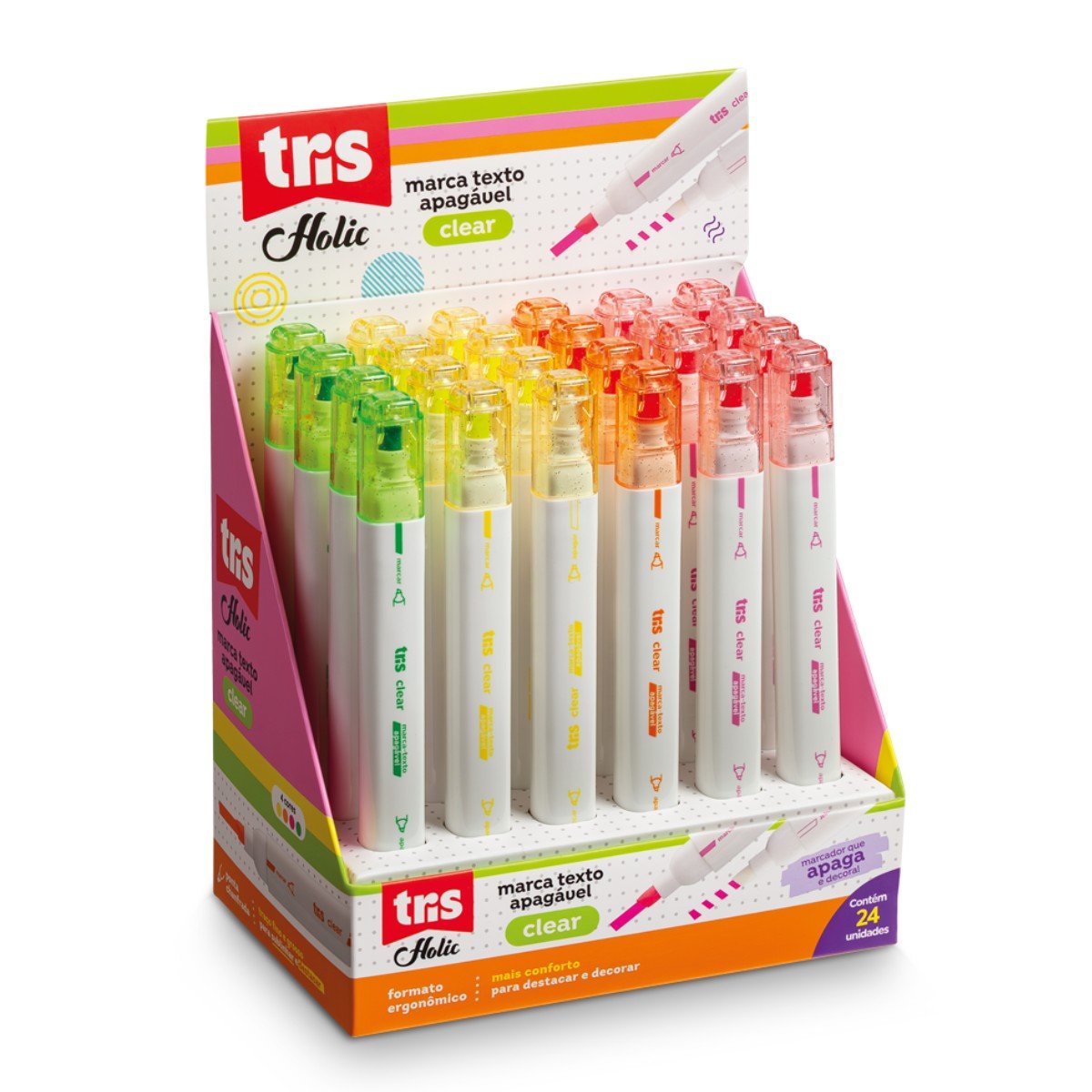 Caneta Marca Texto Apagável Unidade Sortido Holic Tris
