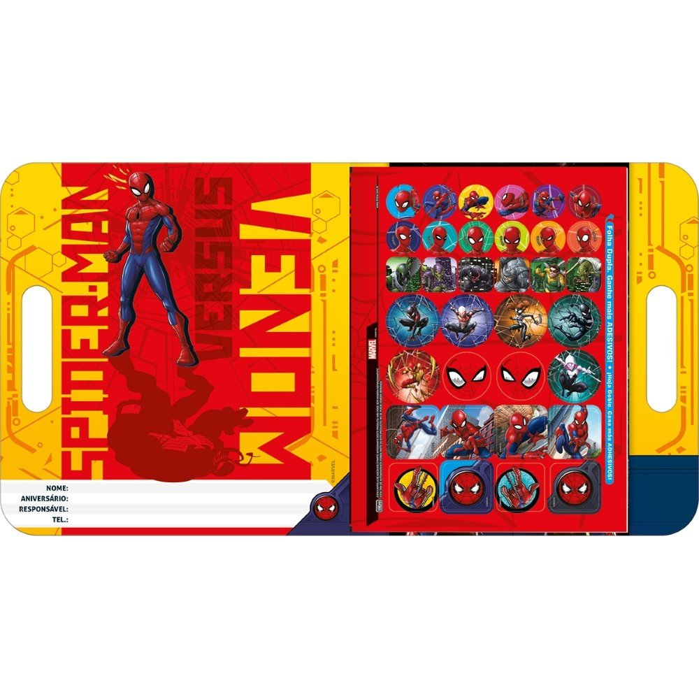 Kit Desenhos p/ Colorir + 6 Giz de Cera Homem Aranha