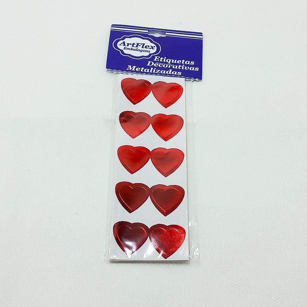 Etiqueta Coração Metalizado Vermelho Prata Dourado 100 Un Artflex