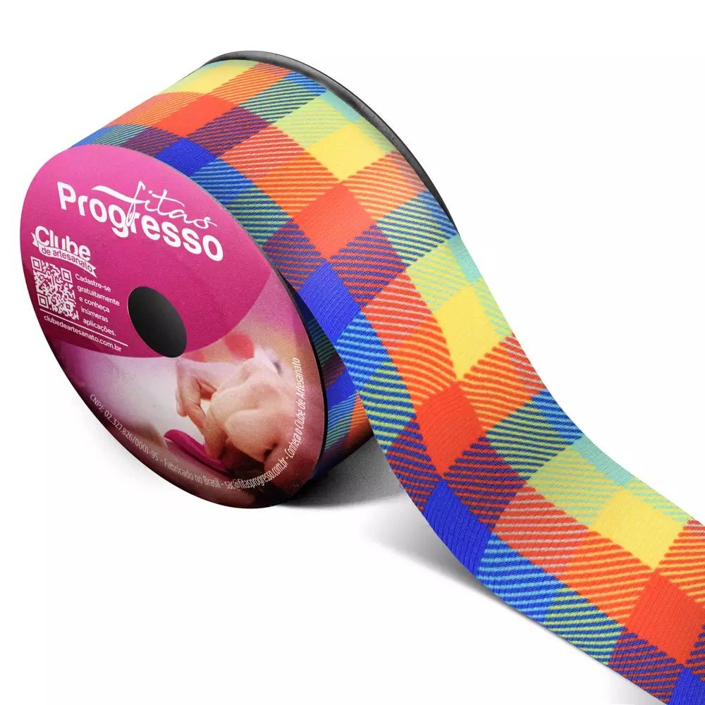 Fita Gorgurão 38 Mm Xadrez Colorida Egp009tr Cor 274 Phfit Rolo C/ 10m