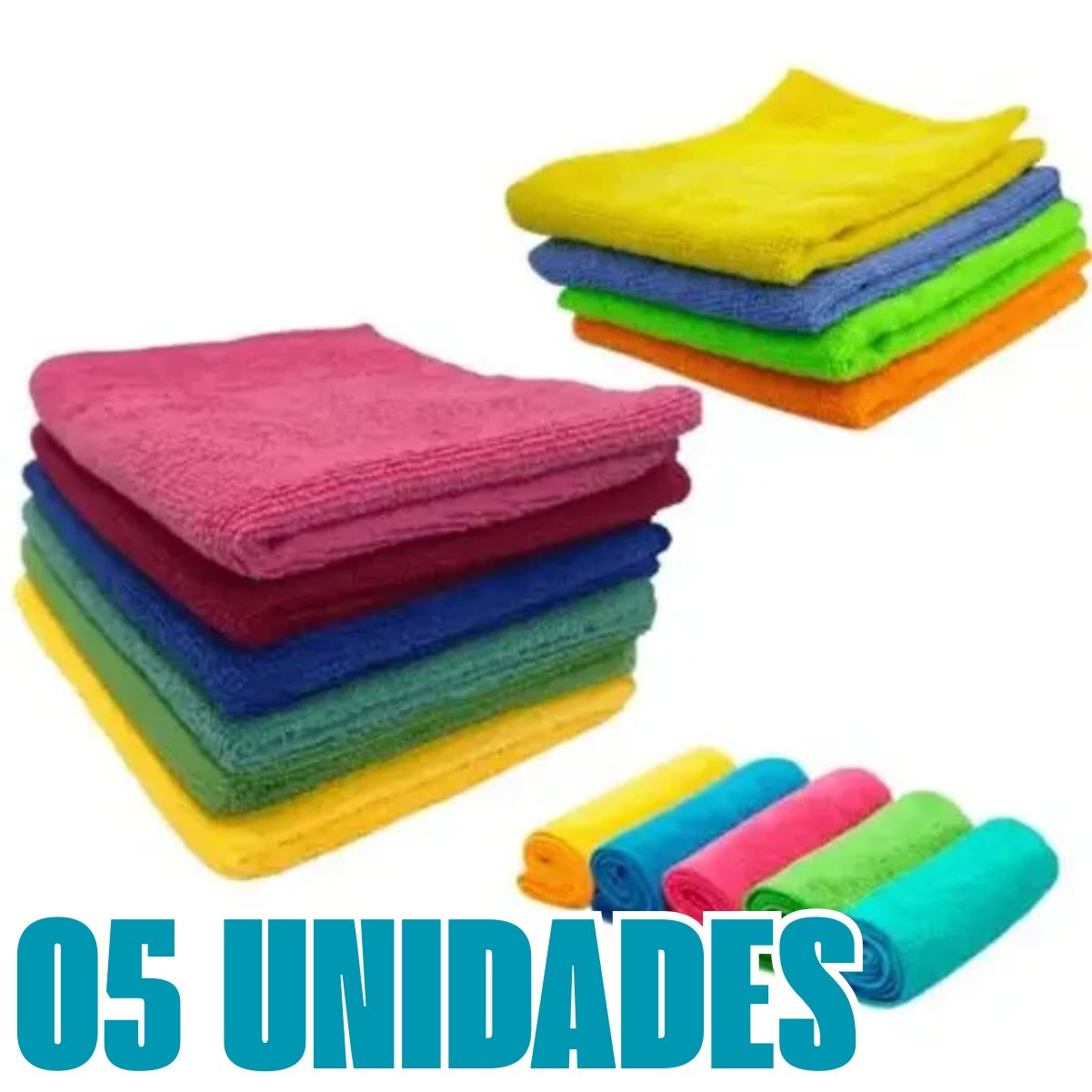 Kit Pano de Microfibra 58x78cm Cores Sortidas C/ 05 Unidades