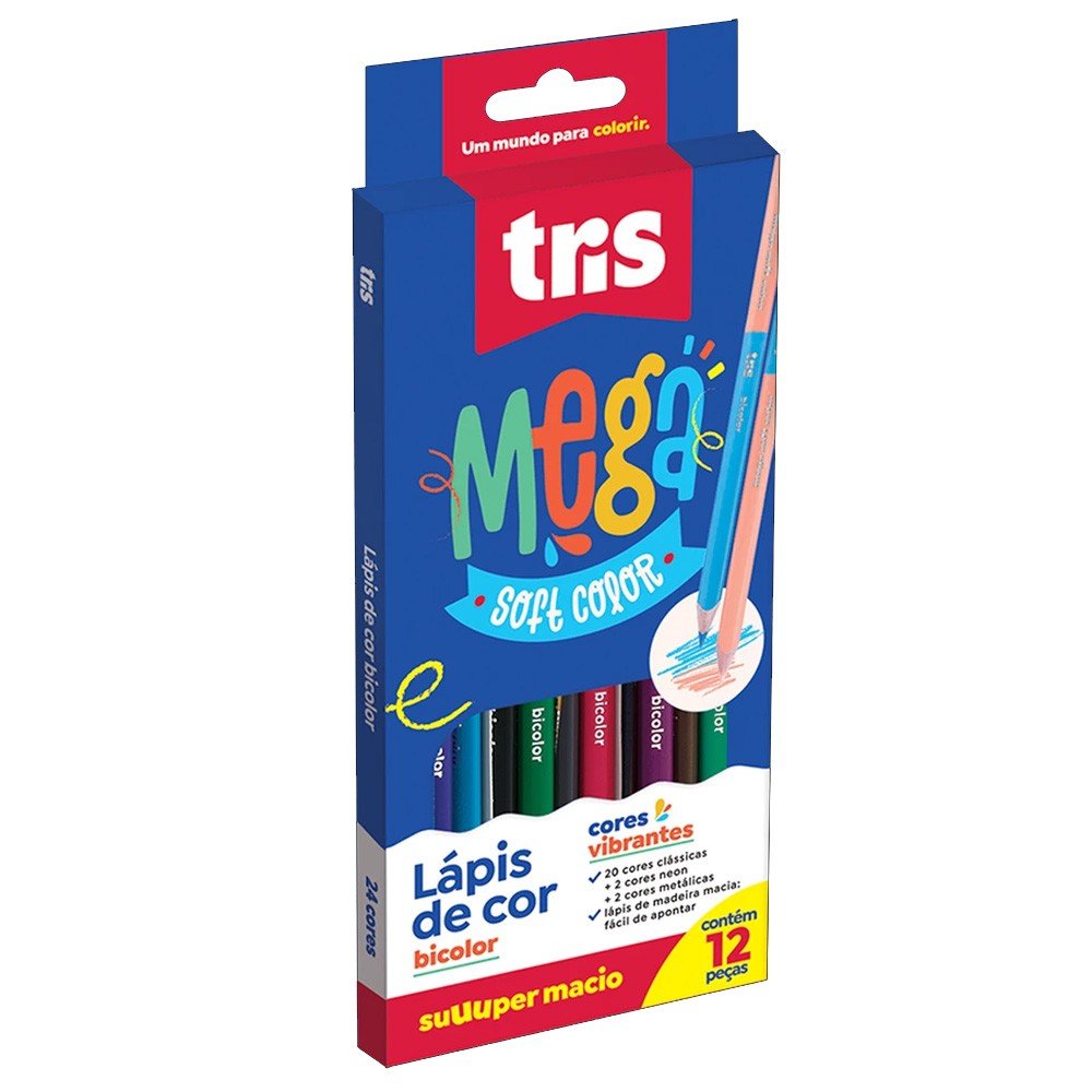 Lápis de Cor 12 Cores Bicolor Mega Soft Tris