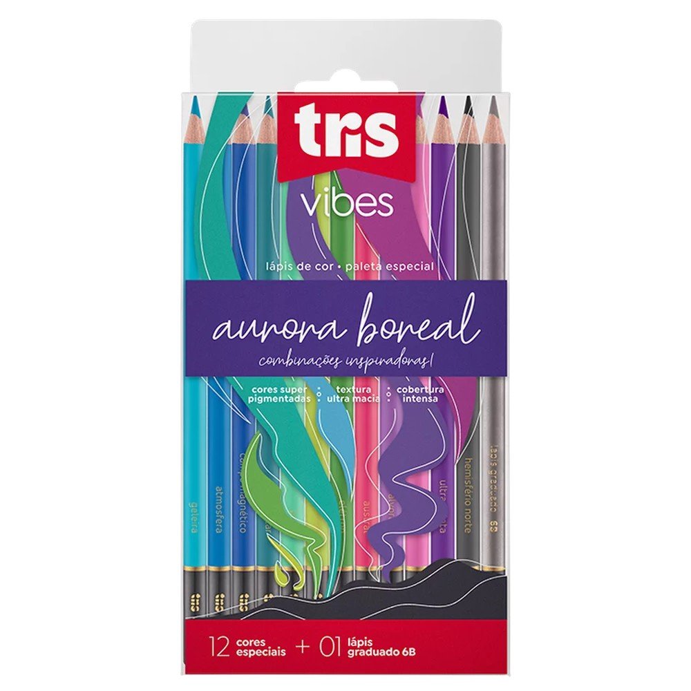 Lápis de Cor 12 Cores e 1 Lápis 6B Aurora Boreal Vibes Tris