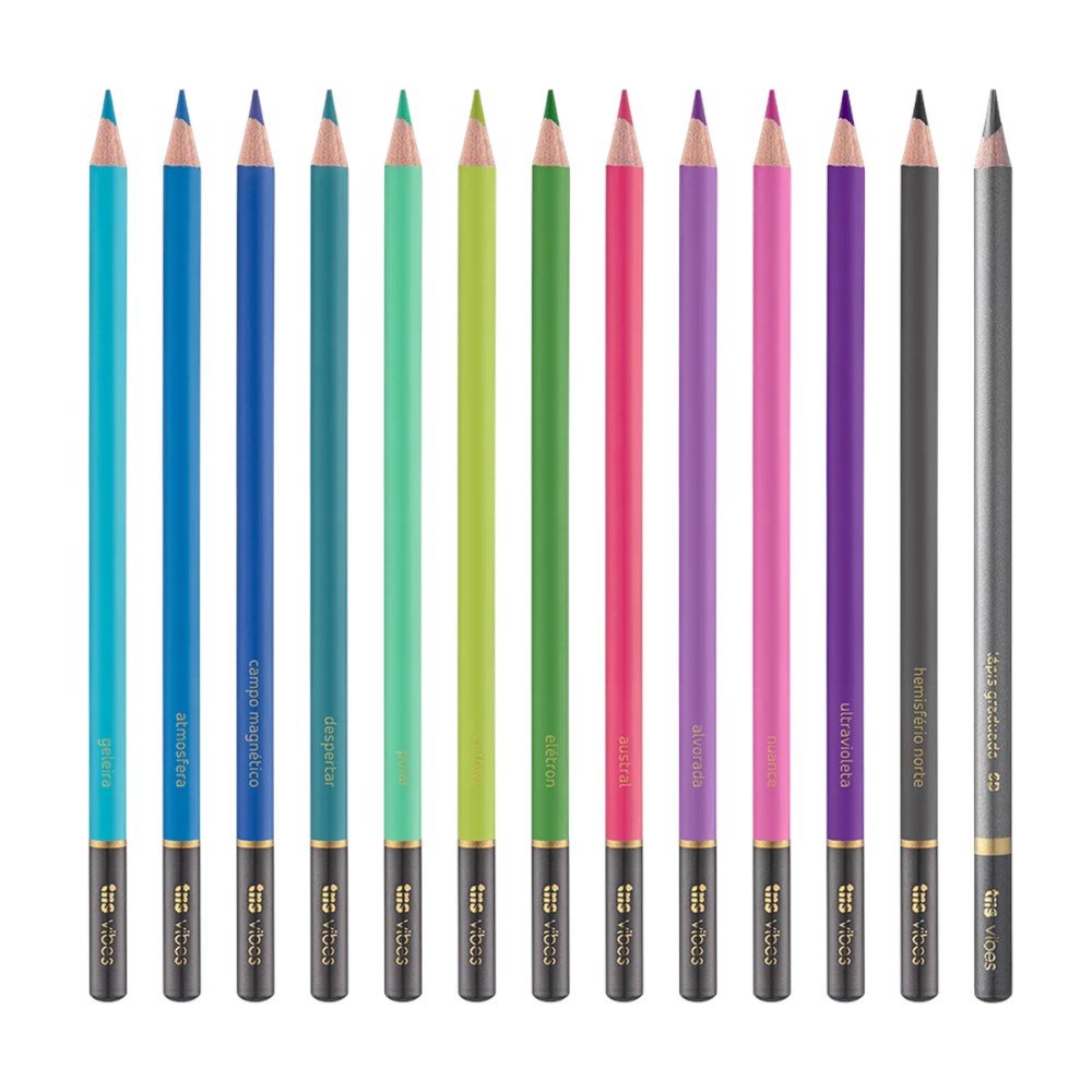 Lápis de Cor 12 Cores e 1 Lápis 6B Aurora Boreal Vibes Tris