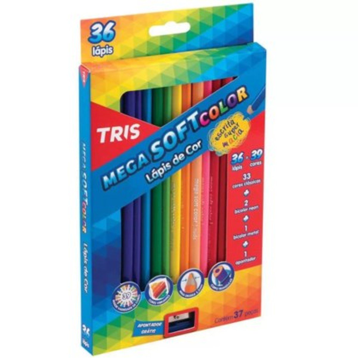 Lápis De Cor 36 Cores + Apontador Mega Soft Color Tris
