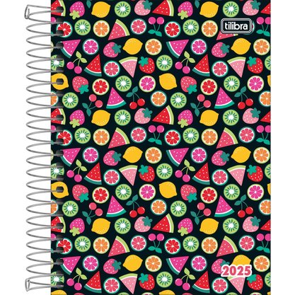 Agenda 2025 Espiral Diária Preto Frutas Pepper Tilibra