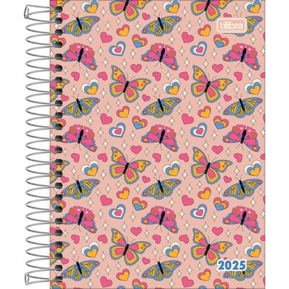 Agenda 2025 Espiral Diária Rosa Borboletas Pepper Tilibra