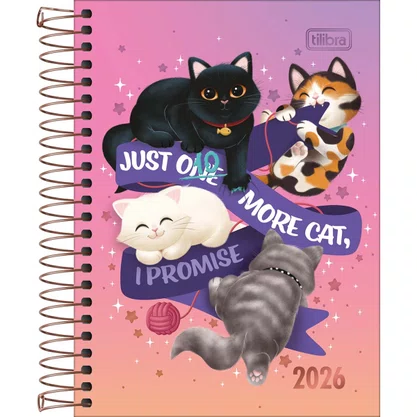 Agenda 2026 Espiral Rosa Purrfect Cats Tilibra