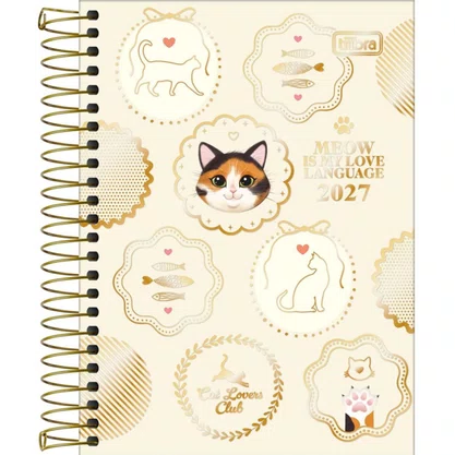 Agenda 2027 Purrfect Cats 160Fls Bege Espiral 110x154mm Tilibra