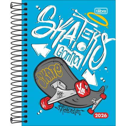 Agenda D+ Masculina Espiral 2026 Azul Skate 176 Folhas  Tilibra