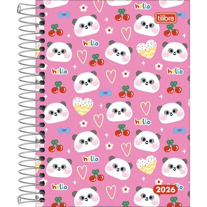 Agenda Pepper 2026 Feminina Pink Pandas Espiral  160 Folhas Tilibra