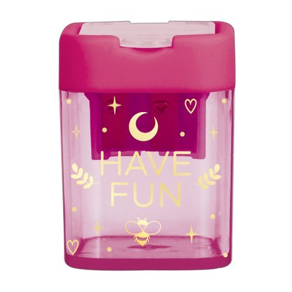 Apontador com Depósito 2 Furos Rosa Have Fun Doodles Tilibra