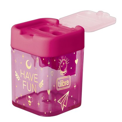 Apontador com Depósito 2 Furos Rosa Have Fun Doodles Tilibra