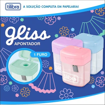 Apontador com Depósito Sortido 1 Furo Gliss Cores Tilibra