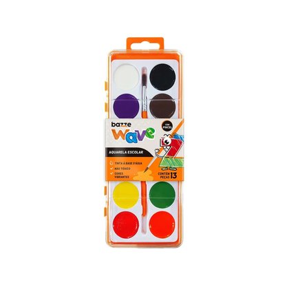 Aquarela 12 Cores Com Pincel Wave Bazze