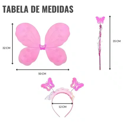 Asa Borboleta Rosa + Tiara e Varinha - Ref. 8211 GR