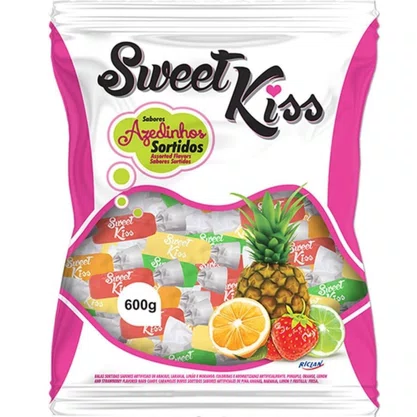 Bala Azedinha Sabores Sortidos Sweet Kiss 600g Riclan