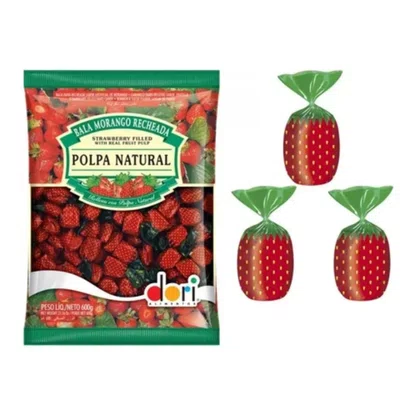 Bala Morango Recheada Cestinha 600g Dori
