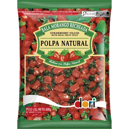 Bala Morango Recheada Cestinha 600g Dori