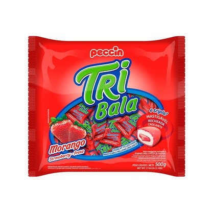 Bala Tri Bala Morango Mastigável 500g Peccin