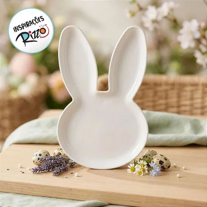 Bandeja Plástica Coelho Branca 20cm x 12cm Ref LB 4037 Massari