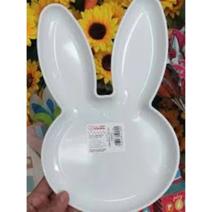 Bandeja Plástica Coelho Branca 20cm x 12cm Ref LB 4037 Massari