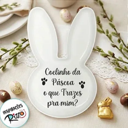 Bandeja Plástica Coelho Branca 20cm x 12cm Ref LB 4037 Massari