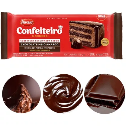 Barra de Chocolate Meio Amargo 1kg Confeiteiro Harald