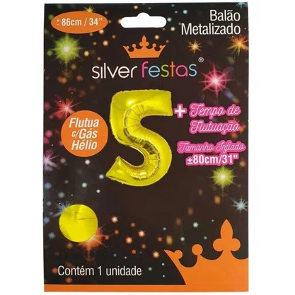 Bexiga Metalizada Nº 5 Ouro 80cm Grande Silverplastic