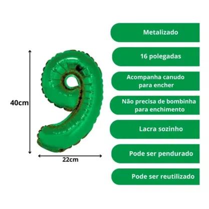 Bexiga Metalizada Nº 9 Verde 40cm Silverplastic