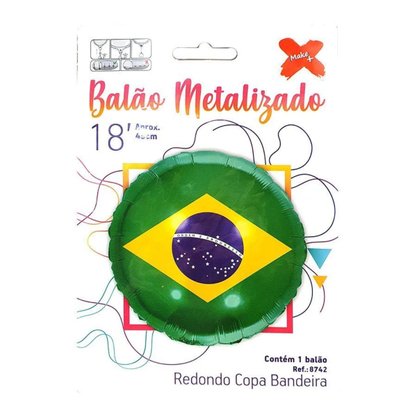 Bexiga Metalizada Redonda Brasil 45 cm Make+ (Unidade)