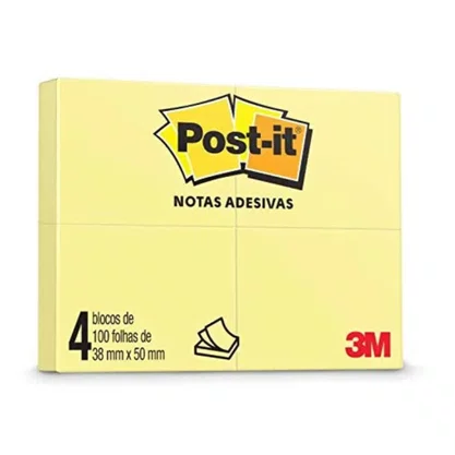 Bloco Adesivo Post-it 38mm x 50mm Amarelo C/ 4x100fls 3M Bloco Adesivo Post-it 38mm x 50mm Amarelo C/ 4x100fls 3M