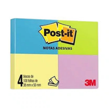 Bloco Adesivo Post-it 38mm x 50mm Cores Neon C/ 4x100fls 3M