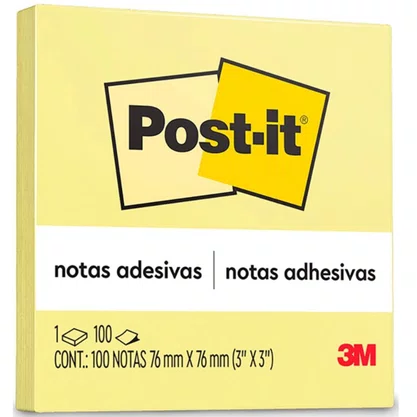 Bloco Adesivo Post-It 76mm x 76mm Amarelo com 100 Folhas 3M