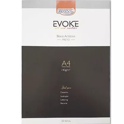 Bloco Artístico Preto A4 140gr 20 Folhas Brw