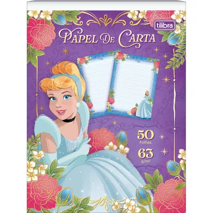 Bloco de Papel para Carta com 50 Folhas Azul Cinderela Princesa Tilibra