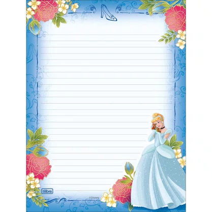 Bloco de Papel para Carta com 50 Folhas Azul Cinderela Princesa Tilibra