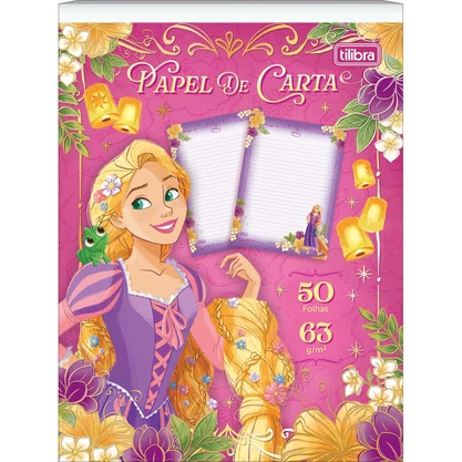 Bloco de Papel para Carta com 50 Folhas Rosa Rapunzel Princesa Tilibra