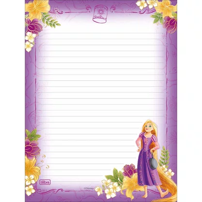 Bloco de Papel para Carta com 50 Folhas Rosa Rapunzel Princesa Tilibra