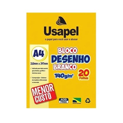 Bloco Desenho Branco A-4 140g Com 20 Folhas Usapel