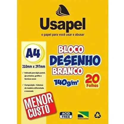Bloco Desenho Branco A-4 140g Com 20 Folhas Usapel