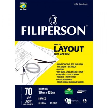 Bloco Desenho Lay Out A-3 C/Margem Branco 50fs Fil
